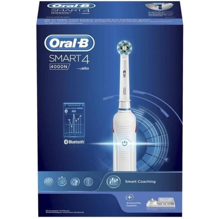 Електрична зубна щітка Oral-B Smart 4 4000N білого кольору на базі Braun, 4210201203377