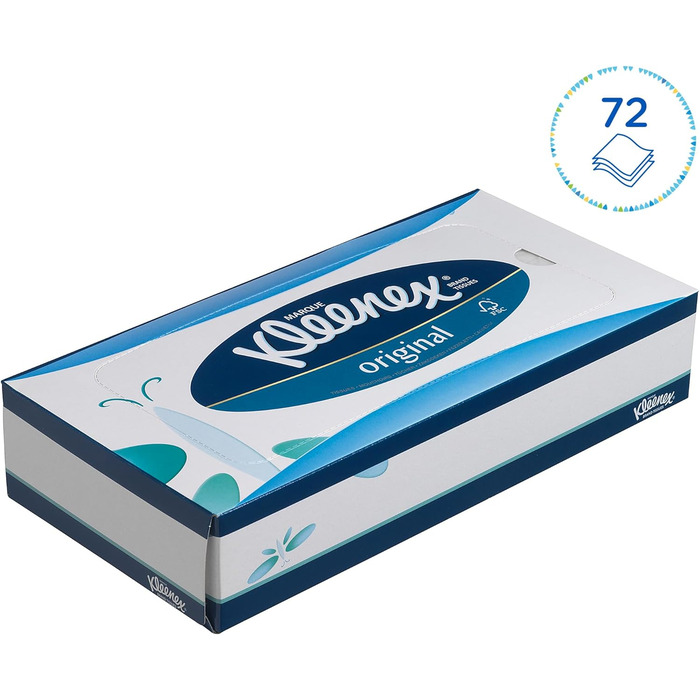 Косметичні серветки / носові хустки Kleenex 8824 - м'які, міцні та абсорбуючі - 12 x 72 (864 серветки) білий, 3-шаровий, без ароматизаторів білий 72 предмети (12 упаковок)