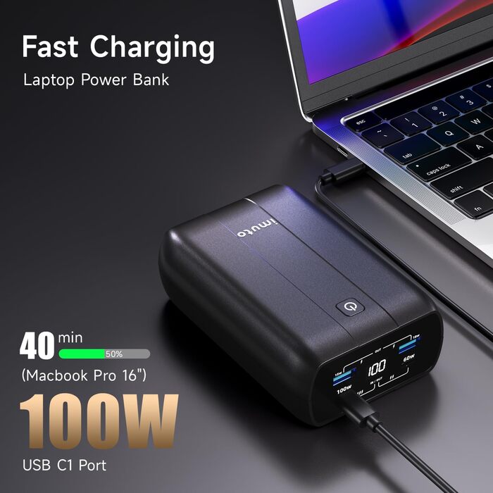 Powerbank iMuto 26800mAh, 100W,  USB C вхід/вихід, чорний