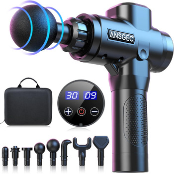 Масажний пістолет, ANSGEC Massage Gun Massager Powerful Deep Tissue 30 Speeds Massage Gun Electric with 8 Heads, тихий масажний пістолет для мязів шиї та спини