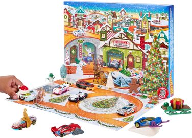 Календар Hot Wheels Advent Calendar - 8 машинок та 16 зимових аксесуарів за 24 пронумерованими дверцятами, включаючи ігровий килимок, для дітей, HKL74 Multicoloured - версія 1