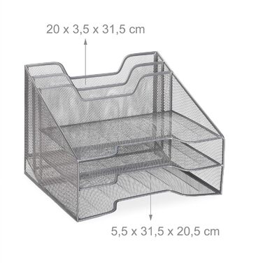 Срібний лоток для документів, 5 відділень, A4, тримач для документів і лоток для листів, металевий, В x Ш x Г 24 x 32 x 29 см, 100 сталь