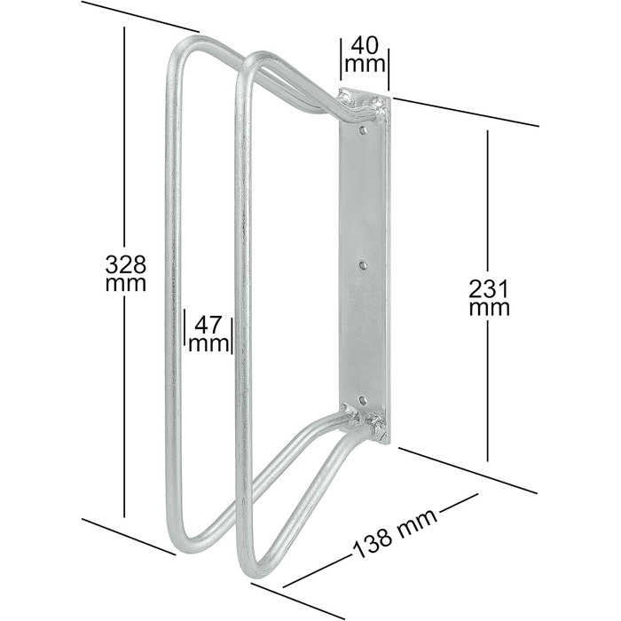 Велосипедна підставка VORMANN Тримач для велосипеда Одинарний тримач для велосипеда Велосипедний гачок Настінний тримач для велосипедів Стійкий до погодних умов Оцинкована сталь для ширини шин до 47 мм 328x23150x40 мм
