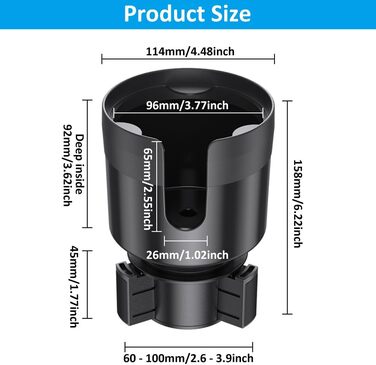 Автомобільний тримач для чашки Автомобільний тримач для чашки Розширювач Універсальний тримач для чашки Регульований тримач для чашки Тримач для пляшок Автомобільний тримач для пляшок з водою Чорний