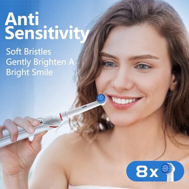 Змінні насадки для щітки THISONG Sensitive для електричних зубних щіток Oral B Braun, м'яка щетина забезпечують комфортне та делікатне чищення чутливих ясен, упаковка 8 шт. 1 шт. (8 упаковок)