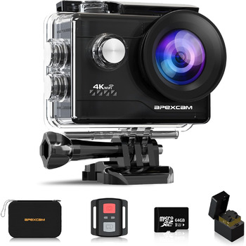 З картою 64G Action Cam 4K30FPS 20MP WiFi Спортивна камера Підводна камера 40 м Водонепроникна 170 Широкий кут 2.4G Пульт дистанційного керування 2x1050mAh батареї з комплектом аксесуарів, 80Air