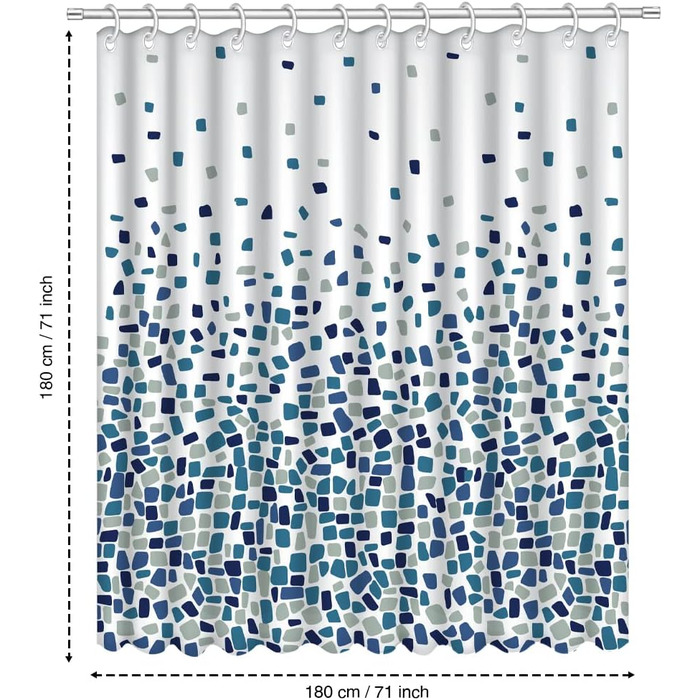Шторка для душу ANSIO, стійка до цвілі, 180 x 180 см, 100 поліестер, мозаїчний візерунок, синя мозаїка синя H180 x B180 см (упаковка 1)