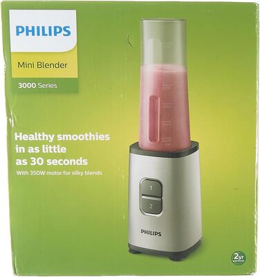 Міні-блендер Philips Daily Collection - 350 Вт, компактний дизайн, дві швидкості, мобільна пляшка для води, можна мити в посудомийній машині, сірий (HR2600/80)