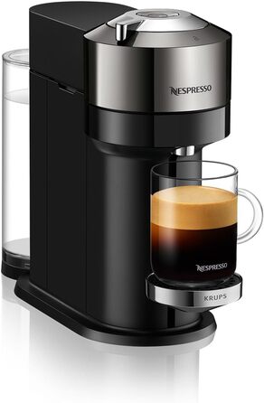 Кавова капсульна машина Nespresso Krups XN910C Vertuo Next Резервуар для води 1,1 л Розпізнавання капсул за штрих-кодом 6 розмірів чашок Функція вимкнення живлення 54 переробленого пластику Темний хром