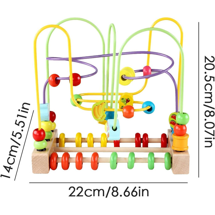 Дерев'яний стіл для занять Дерев'яна іграшка бісерний лабіринт, барвисті американські гірки бісерний лабіринт, лабіринт для навчання дітей раннього віку, 8.66x5.58.07 дюймів Іграшка для розвитку рухових навичок для освітніх