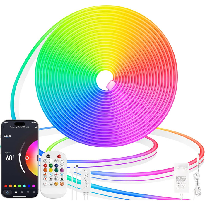 Неонова світлодіодна стрічка Lamomo 5 м RGB, водонепроникна гнучка сумісна з Bluetooth IP65, світлова стрічка з можливістю зміни кольору 12 В для вулиці з дистанційним керуванням, силіконовий світлодіодний браслет своїми руками для прикраси спальні Rgb5m 