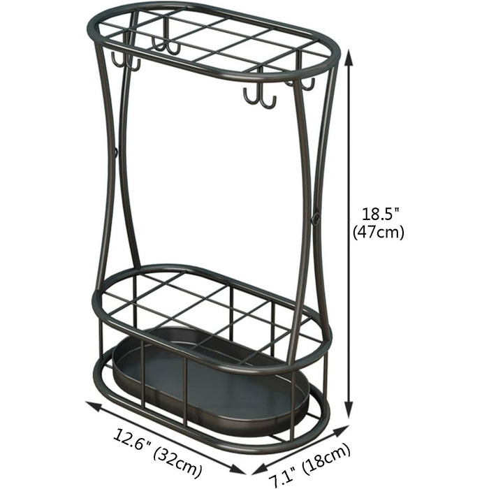 Тримач для парасольки LZZBLZ з мискою для води та 4 гачками, стильна підставка для парасольки з металевої сітки, окремо стоячий великий тримач для палиці для дому, офісу, готелю (колір чорний)