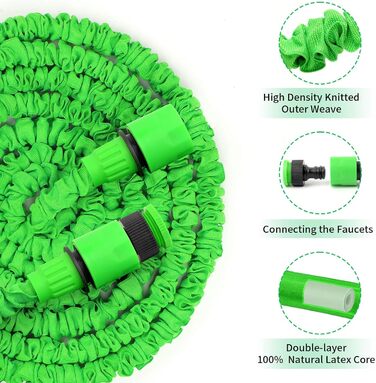 Гнучкий садовий шланг Шланг для води Розтяжний садовий шланг гнучкий з 7-функціональним садовим ручним душем, легкий шланг гнучкий полив для автомийки садових домашніх тварин, 15 м