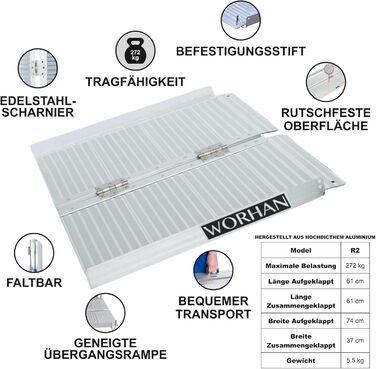 Рампа для інвалідного візка складна 272 кг складна рампа для інвалідного візка мобільна алюмінієва велика вибірка R2. 61 см (скласти один раз)