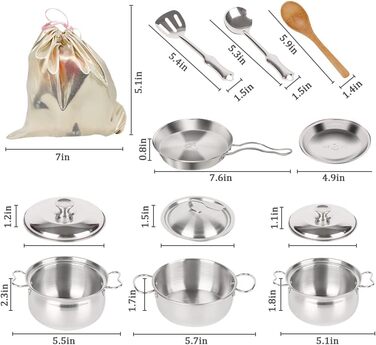 Набір посуду для міні-кухні з нержавіючої сталі, кухонні каструлі та сковорідки, іграшка для кухонного посуду, іграшка для дитячої кухні, з 1 квітковим тканинним мішком, відповідний вік 3 хлопчики та дівчатка
