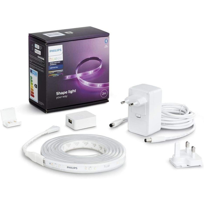 Відтінок Philips Bluetooth Lightstrip Plus White& Color Ambiance 2 м базовий набір 5 м розширення Світлодіодна стрічка з голосовим керуванням через Google Assistant, Apple Homekit Керується через додаток через смартфон