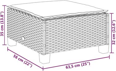 Садовий табурет ZEYUAN з подушкою чорний 63.5x56x32 см Poly Rattang, балконний табурет, садовий підніжка, садовий підніжка, підніжка для крісла, садовий меблевий табурет - 365911