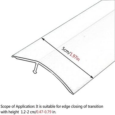 Перехідна смуга для підлоги, шириною 5 см, сірий, зменшення порогу в приміщенні та на вулиці, самоклеючі крайові планки, легкий монтаж (розмір 110 см) 110 см/43,31 дюйма