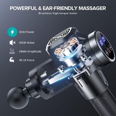 Масажний пістолет, ANSGEC Massage Gun Massager Powerful Deep Tissue 30 Speeds Massage Gun Electric with 8 Heads, тихий масажний пістолет для мязів шиї та спини