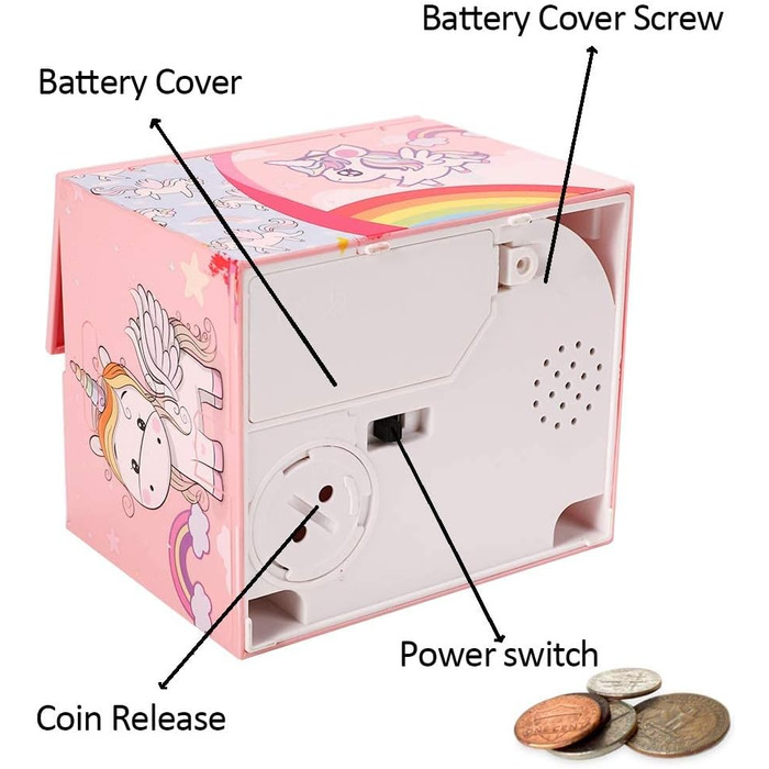Коробка для грошей Powerking для дітей, милий єдиноріг крадіжка монет, автоматична коробка для крадіжки монет зі звуком для хлопчика дівчинка іграшка подарунок на день народження єдиноріг монета