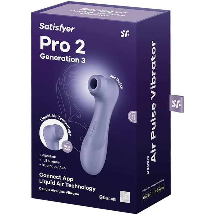 Вібратор Satisfyer Pro 2 покоління 3 з додатком Connect Технологія рідкого повітря Тиха сильна стимуляція клітора Вібратор хвилі тиску з вібраціями Секс-іграшка подарунок для жінок Фалоімітатор (бузковий)