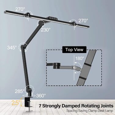 Настільна лампа Lightess LED з регулюванням яскравості, 24 Вт 80 см настільна лампа затискна, 5 колірних режимів і 5 рівнів яскравості Офісна лампа Робоча лампа, Монітор захисту очей Лампа Чорний для дому Офіс / Офіс / Робота