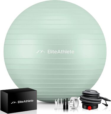 М'яч для вправ EliteAthlete М'яч для сидіння Офіс ергономічний з системою Anti Burst - Фітнес Пілатес Вагітність - М'яч для вагітних М'яч для фітнесу М'яч для йоги - М'яч для йоги в т.ч. Повітряний насос Пастель М'ятний 75см