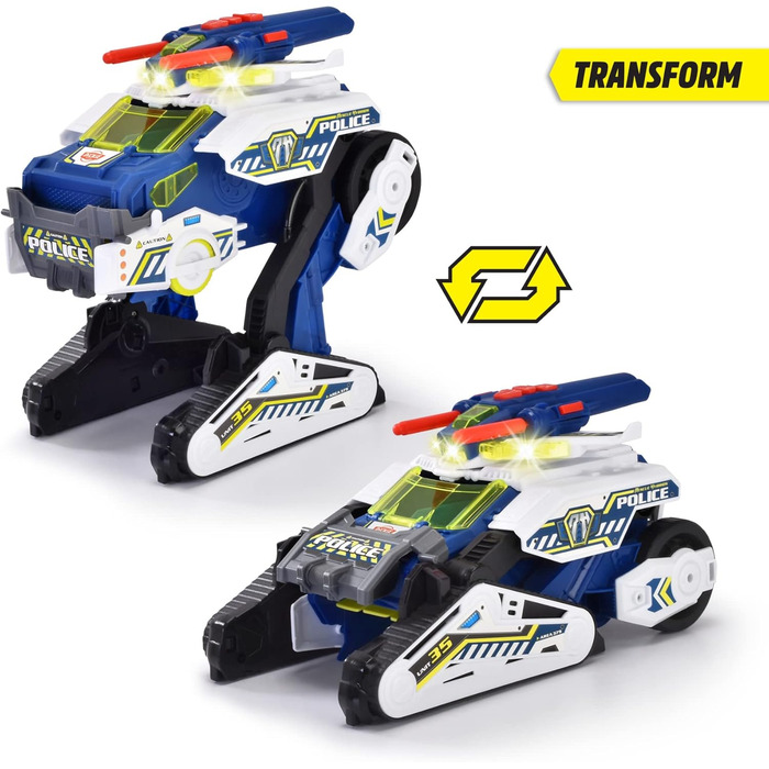 Поліцейський автомобіль Dickie Toys Rescue Hybrids Police Bot (35 см) - футуристична поліцейська машина (велика) з функцією трансформації та іншими функціями, іграшка зі світлом і звуком для дітей від 3 років Rescue Hybrids поліцейський робот