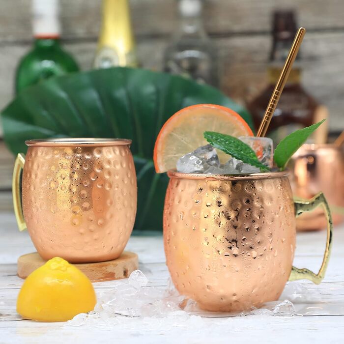 Мідні кружки SuproBarware Moscow Mule, набір з 2 кружок Moscow Mule, кружки з нержавіючої сталі, 530 мл, безпечні для харчових продуктів, ковані кружки, ідеально підходять для коктейлів, води, холодних напоїв 7 шт.