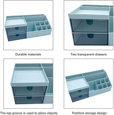 Органайзер для косметики RUVOO Органайзер для макіяжу Органайзер для макіяжу, настільний ящик для зберігання косметики з висувними ящиками для стійки або ванної кімнати Органайзер для макіяжу Зберігання косметики (колір синій)