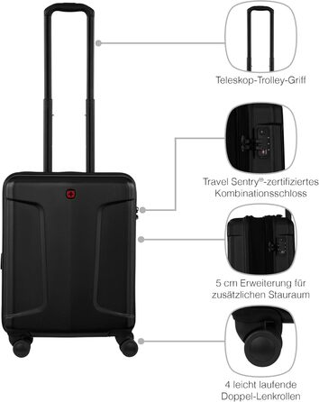 Візок для ручної поклажі WENGER Legacy DC Carry-On 14 з 4-ма колесами, 39 (44) л, твердий корпус, дами, чоловіки, відрядження, відпочинок, чорний, 610865