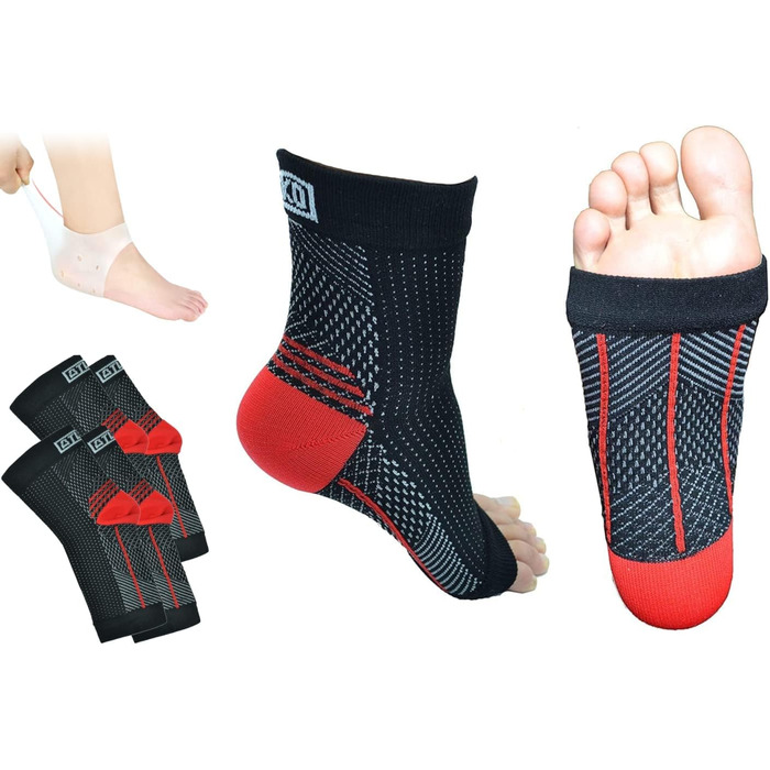 Шкарпетки Plantar People Plantar Fasciitis, 2 пари, з силіконовим гелем Heel Pad, компресія стопи для спорту, артрит, полегшення болю, бандаж для гомілковостопного суглоба для чоловіків і жінок, чорні (L/XL)