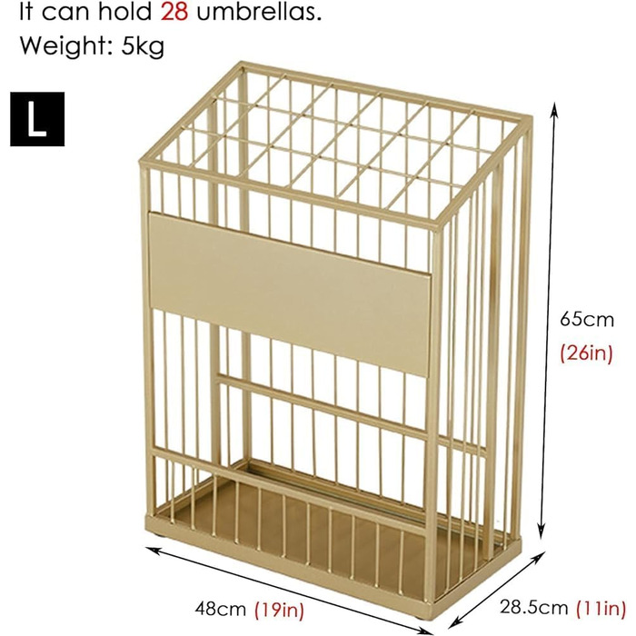 Великий тримач для парасольки, окремо стоячий, прямокутний, металевий, органайзер для зберігання палиць, сучасна сітчаста полиця (колір золото)