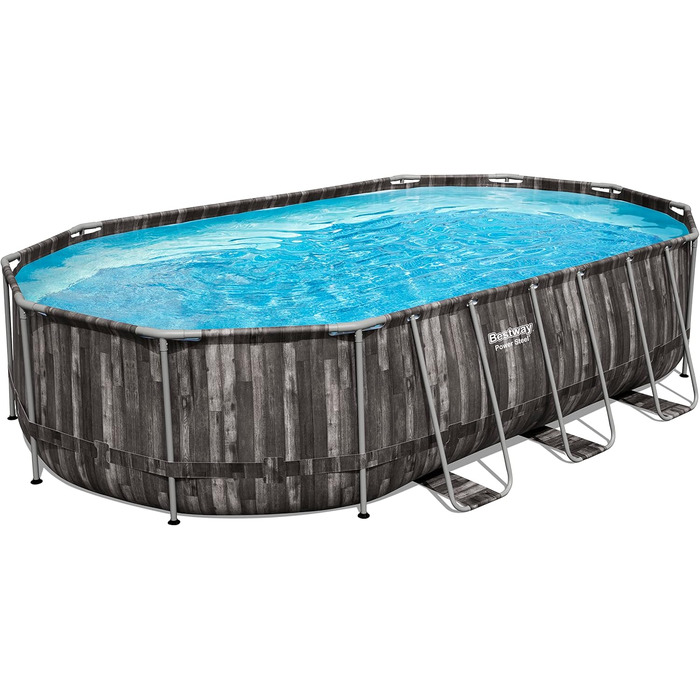 Басейн Bestway Power Steel Frame Pool Complete with Filter Pump 610 x 366 x 122 см, Wood Look (Bog Oak), Oval