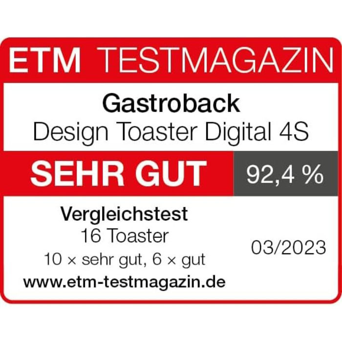 Тостер GASTROBACK 42396 Design Digital 4S, 4 скибочки, вбудована насадка для булочки, 7 програм тостів, дисплей зворотного відліку LCD, 950 Вт, корпус з нержавіючої сталі, срібло