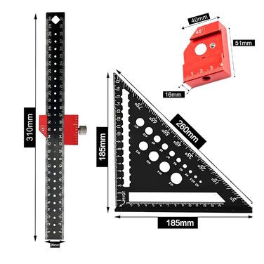 Набір столярних косинців, метрична трикутна лінійка 300 мм і 180 мм з алюмінієвого сплаву Кутник столярний Багатофункціональний столярний кутомір для домашніх робіт, деревообробки