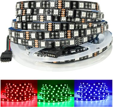 Світлодіодна стрічка Tesfish 5M RGB 12 В чорна друкована плата 5050 IP20 300 світлодіодів Світлодіодна стрічка для спальні, кухні