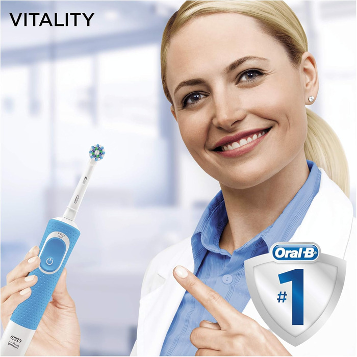 Електрична зубна щітка Oral-B, акумуляторна, Vitality 170, коливальний і обертовий рух, акумулятор тривалого терміну служби, 2 насадки для щітки та 1 зубна щітка, синій, ідея для подарунка