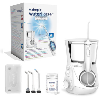 Професійний іригатор для порожнини рота Waterpik Whitening Waterflosser з відбілюючими таблетками зі смаком м'яти, видалення зубного нальоту, природно білі зуби за 2 тижні, білий (WF-05EU)