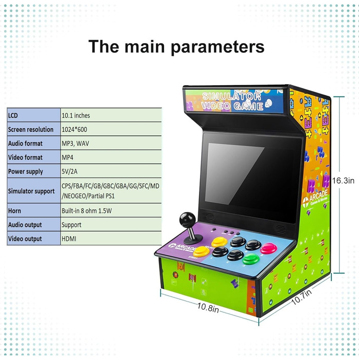 Портативна аркадна ігрова приставка DOYO, 10,1-дюймовий корпус міні-аркадного автомата, класичний міні-плеєр, ретро-ігри в комплекті, настільна та стільнична підтримка для виходу телевізійного сигналу