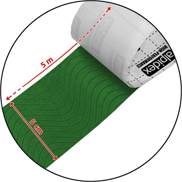 Кінезіологічна стрічка ALPIDEX 1/3/ 6/ Багато кольорів 5 м х 5 см Брошура про застосування Еластичний водонепроникний набір фізіологічних м'язових стрічок, дружній до шкіри, колір Кількість (1 рулон, зелений)