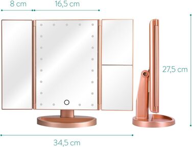 Косметичне дзеркало складна підставка дзеркало - дзеркало з підсвічуванням дзеркало для макіяжу дзеркало для макіяжу 2-кратне 3-кратне збільшувальне дзеркало - в рожевому золоті рожеве золото матове
