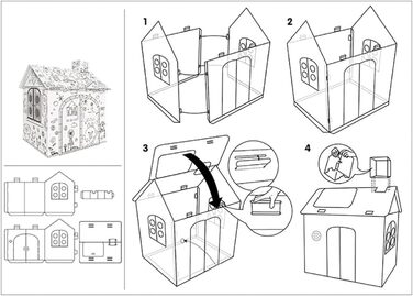 Різдвяна фарба для ігрових будиночків, пряниковий ігровий будиночок, розфарбувати власний форт, картонний будиночок-розмальовка для дітей, святковий картон зроби сам, різнокольорові вироби в приміщенні, малювання, каракулі в стилі B