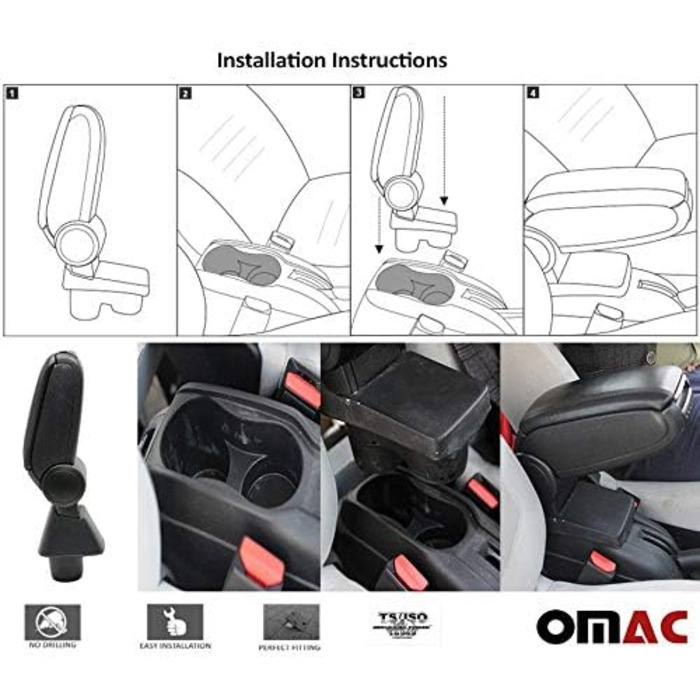 Підлокітник центрального підлокітника OMAC сумісний з Dacia Duster 2 2018-2024 PU шкіра ABS Black