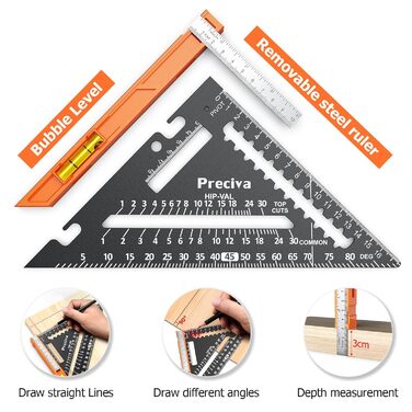 Набір столярних косинців, метрична трикутна лінійка Preciva та лінійка 300 мм, комбінована квадратна лінійка з алюмінієвого сплаву для майстрування, столярних робіт, домашніх завдань