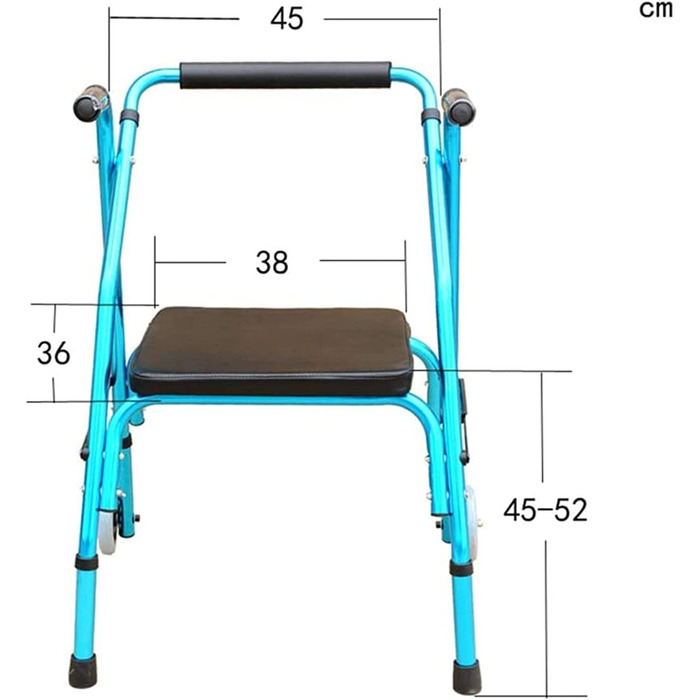 Ходунки, складний, з 4 колесами, допоміжний засіб для ходьби для людей похилого віку, прогулянкова рама з м'яким сидінням, стоянкові гальма, регульована висота, допоміжні засоби спільного використання