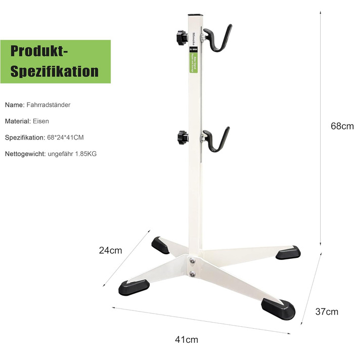Регульована велосипедна підставка Mimoke з гумовим гачком, міцна та стійка до подряпин для обслуговування та паркування - вантажопідйомність 35 кг (білий)
