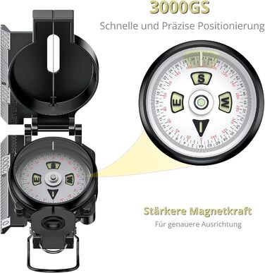 Військовий компас Anbte з клінометром з алюмінієвого сплаву 110 г Ультралегкий, похідний компас з магнітною силою 3000 Гаусс Професійний навігаційний компас водонепроникний з чохлом для полювання піших прогулянок чорний
