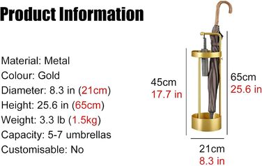 Тримач для парасольок AWMYEZOU Підставка для парасольок з металу, видовбана підставка для парасольки з ручкою-гачком, круглий тримач для парасольки з міцним корпусом, для маленьких і великих парасольок Іграшки (колір золото) Золото Один розмір підходить д