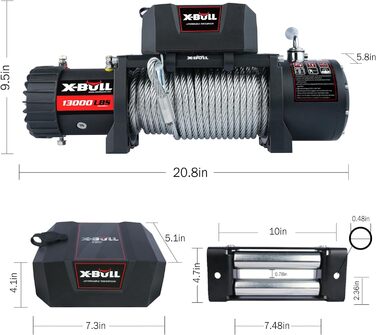Електрична лебідка X-BULL для квадроциклів - тягове зусилля 13000 фунтів (5897 кг) - Електрична лебідка - Трос моторної лебідки - для плугів, UTV, квадроциклів, квадроциклів, позашляховиків - Сталевий канат - 53 x 16 x 27 см - 12 В, чорний Тип мотузки Ста
